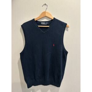 Vintage Polo Ralph Lauren 100% Cotton Navy sweater Vest sz L preppy